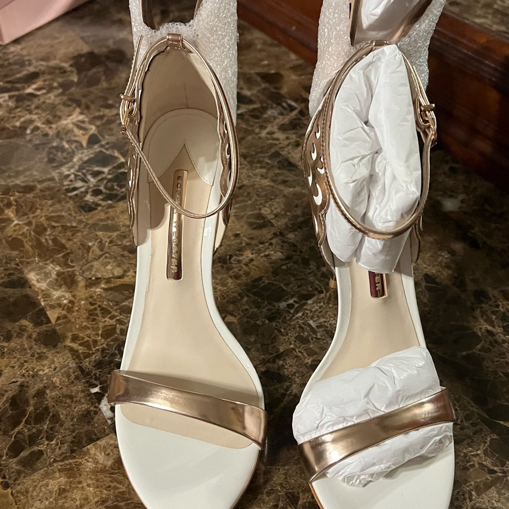 Sophia Webster Gold and White Heels with Delicate Straps